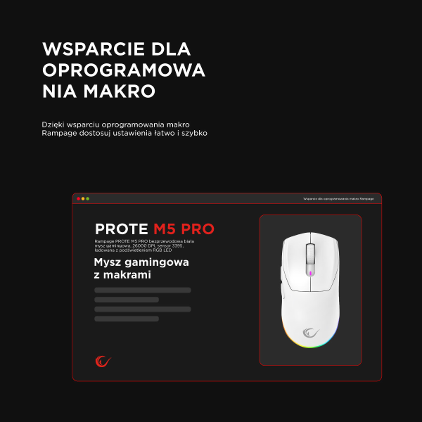 Rampage Prote M5 Pro mysz bezprzewodowa 26000 DPI RGB LED 1K Hz biała