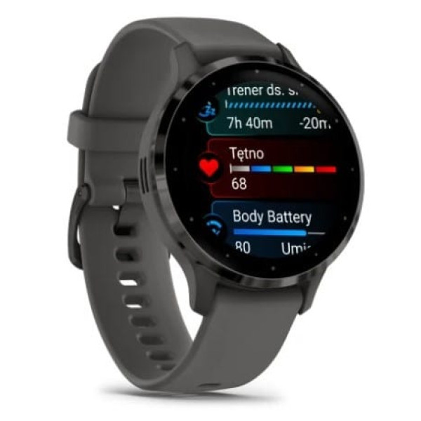 Garmin Venu 3S z czujnikiem tętna HRM Elevate Ox (grafitowa ramka / kamiennoszara koperta / kamiennoszary pasek)