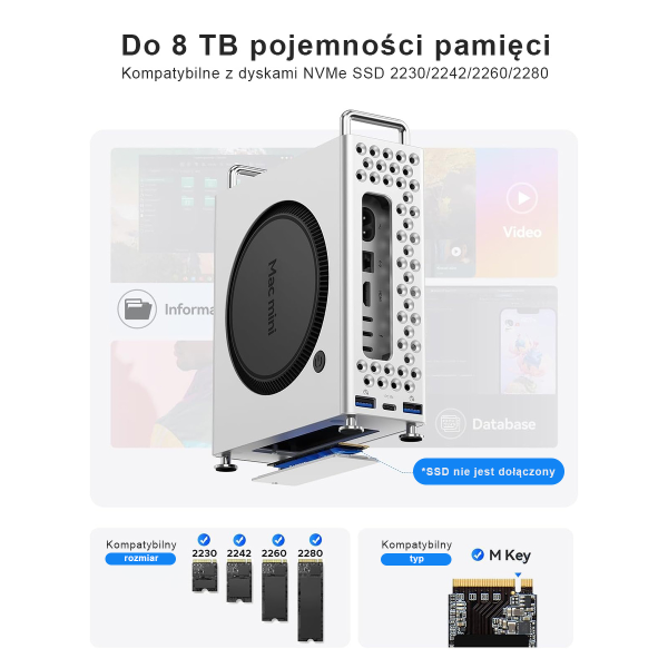 Orico Obudowa do MacMini M4 z obudową na dysk M2. NVMe, USB-A, czytnik kart