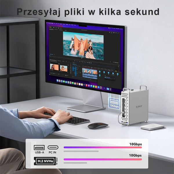 Orico Obudowa do MacMini M4 z obudową na dysk M2. NVMe, USB-A, czytnik kart