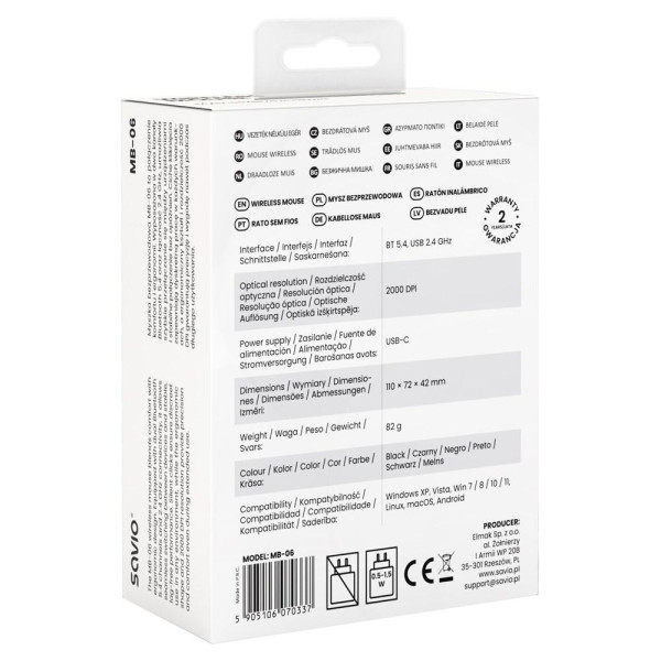 SAVIO MYSZ BEZPRZEWODOWA BT 2.4 GHZ ERGONOMICZNA MB-06