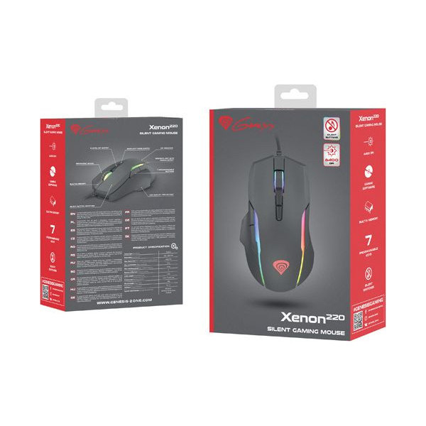 Mysz NATEC Genesis Xenon 220 RGB NMG-1572 (optyczna; 6400 DPI; kolor czarny)