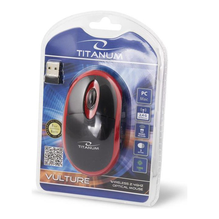 Mysz komputerowa TITANUM VULTURE TM116R (optyczna; 1000 DPI; kolor czarny kolor czerwony)