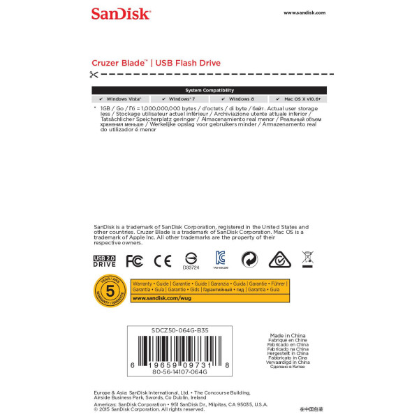 Pendrive SanDisk Cruzer Blade SDCZ50-064G-B35 (64GB; USB 2.0; kolor czarny)