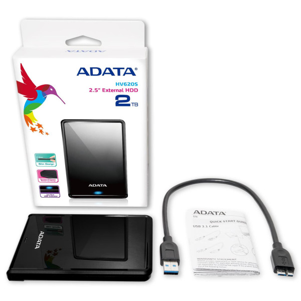 Dysk zewnętrzny HDD ADATA HV620 AHV620S-2TU3-CBK (2 TB; 2.5 ; USB 2.0 USB 3.0; 5400 obr/min; kolor czarny)