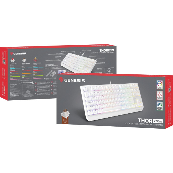 Genesis Thor 230 TKL biała RGB Outemu Brown