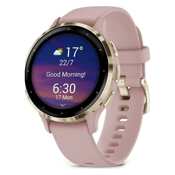 Garmin Venu 3S z czujnikiem tętna HRM Elevate Ox (jasnozłota ramka / pudroworóżowa koperta / pudroworóżowy pasek)