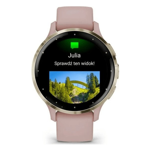 Garmin Venu 3S z czujnikiem tętna HRM Elevate Ox (jasnozłota ramka / pudroworóżowa koperta / pudroworóżowy pasek)