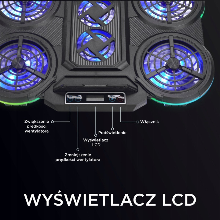Rampage PROTE R6 - Podstawka chłodząca pod laptop 10-17", RGB, regulowana