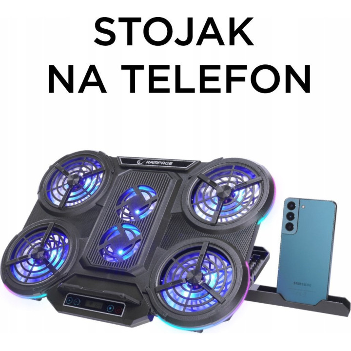 Rampage PROTE R6 - Podstawka chłodząca pod laptop 10-17", RGB, regulowana