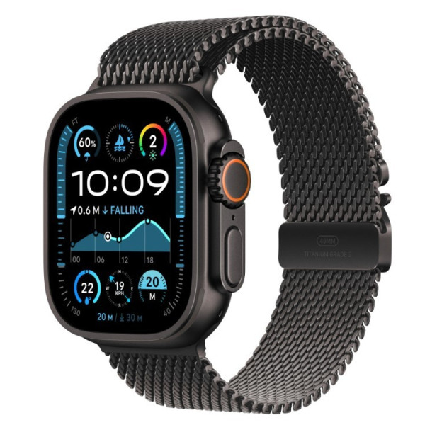 Apple Watch Ultra 2 GPS + Cellular 49mm Black Titanium Case | Black Titanium Milanese Loop - M