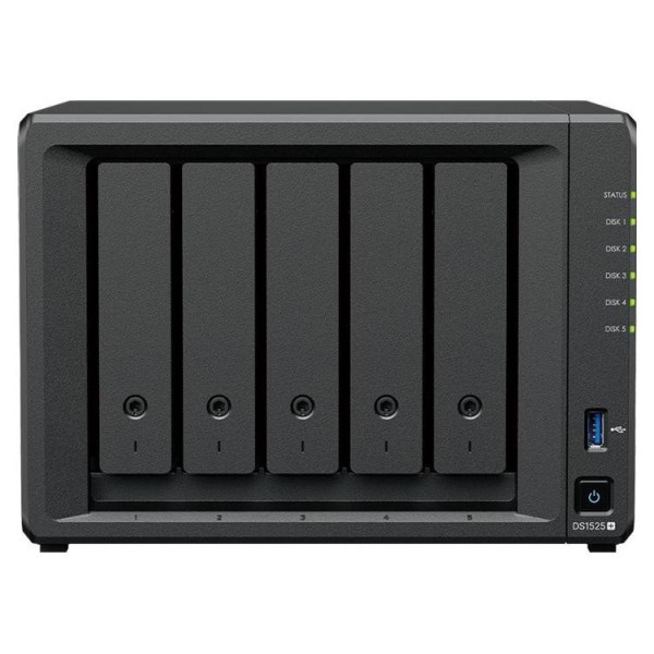 Synology DS1525+ | 5-zatokowy serwer NAS, AMD Ryzen V1500B, 2× 2.5 GbE, M.2 NVMe, Tower