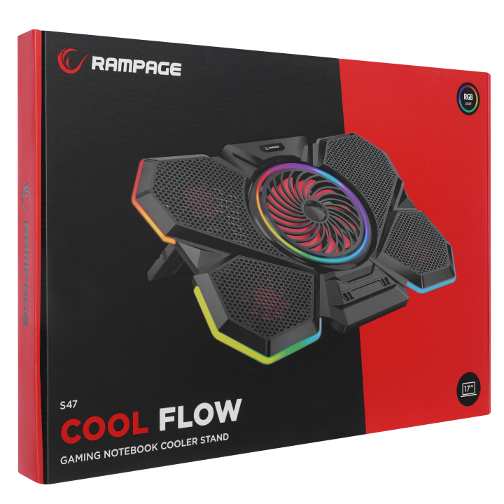 Rampage Podstawka chłodząca pod laptop 9-17'' COOLFLOW RGB regulowana czarna