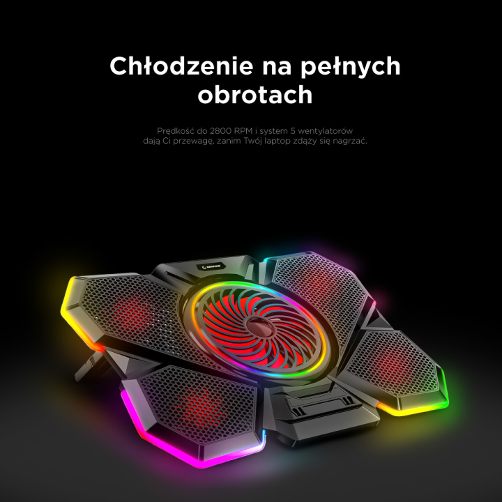 Rampage Podstawka chłodząca pod laptop 9-17'' COOLFLOW RGB regulowana czarna