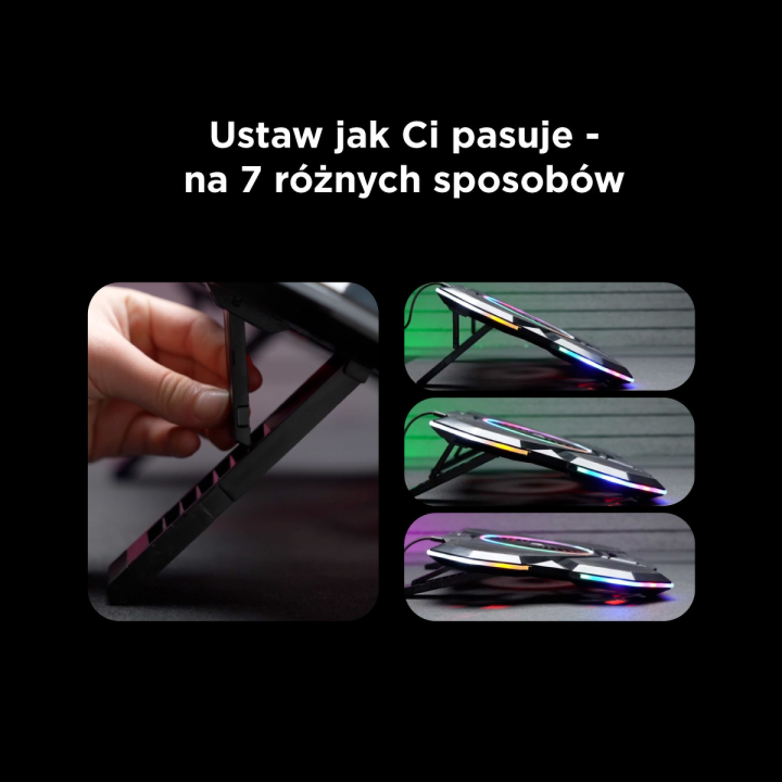 Rampage Podstawka chłodząca pod laptop 9-17'' COOLFLOW RGB regulowana czarna
