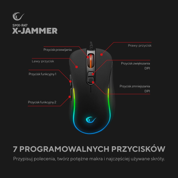 Rampage Mysz X-JAMMER V2 RGB 12800DPI 1kHz Macro