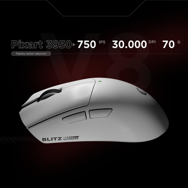 Rampage BLITZ ULTIMATE bezprzewodowa optyczna 8K 30000DPI PAW3950 Biała