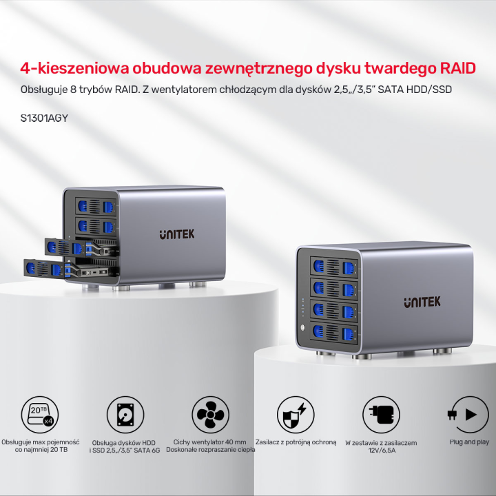4-dyskowa obudowa RAID 0/1/5/10 / JBOD/ PM Unitek