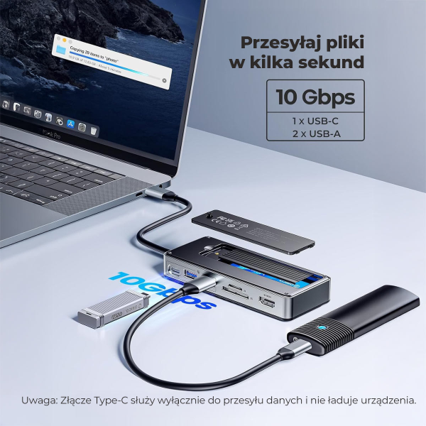 Orico Stacja dokująca USB-C z obudową na dysk M.2, 10 Gbps, HDMI 4K 60Hz