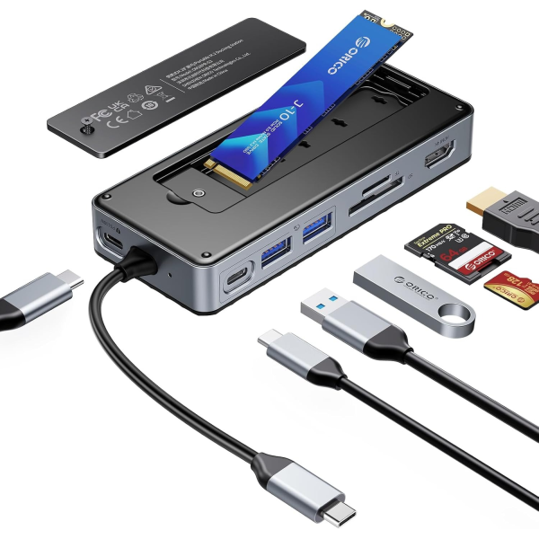Orico Stacja dokująca USB-C z obudową na dysk M.2, 10 Gbps, HDMI 4K 60Hz