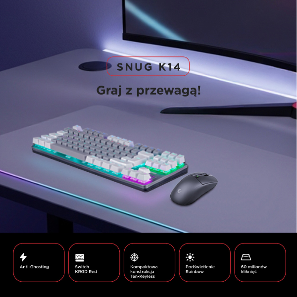 Rampage Klawiatura gamingowa mechaniczna Snug RGB KRGD Red szaro-biała