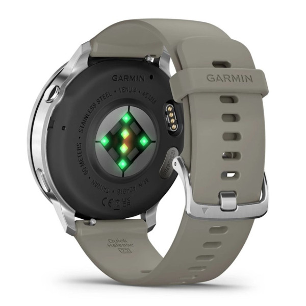 Garmin Venu 4 45mm Silver z silikonowym paskiem w kolorze Silver Gray