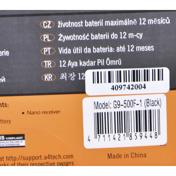 Mysz A4 TECH V-track G9-500F-1 A4TMYS40974 (optyczna; 2000 DPI; kolor czarny)