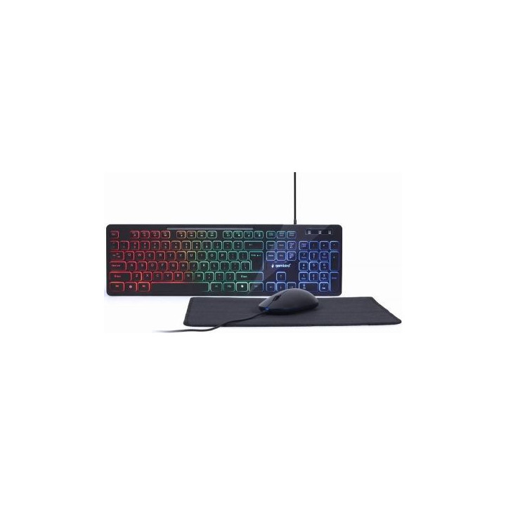 Zestaw 3 w 1 klawiatura multimedialna z podświetleniem RGB z myszką i podkładką Gembird KBS-UML-01