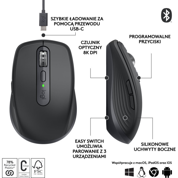 Mysz bezprzewodowa Logitech MX Anywhere 3S grafitowa 910-006929
