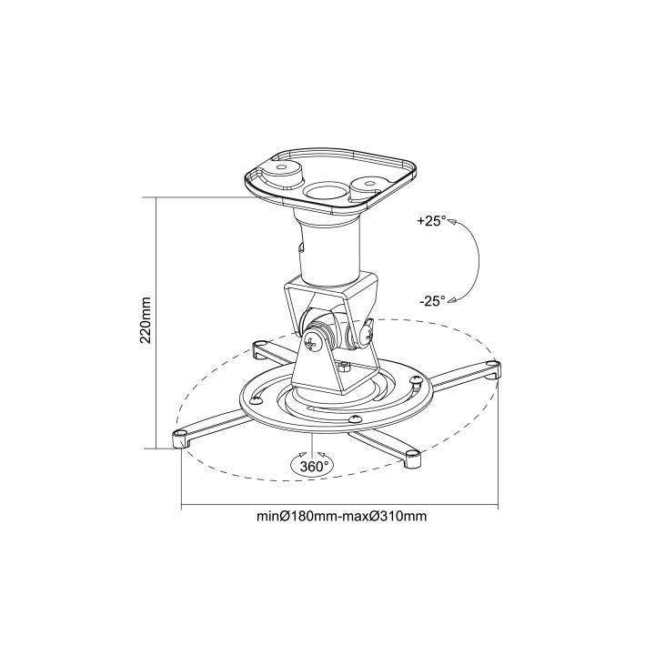 Uniwersalny uchwyt na projektor One For All WM5320, 360st i pochył do 90st, waga projektora do15kg