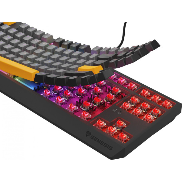 KLAWIATURA DLA GRACZY GENESIS THOR 230 TKL ANCHOR GRAY NEGATIVE US RGB MECHANICZNA OUTEMU RED