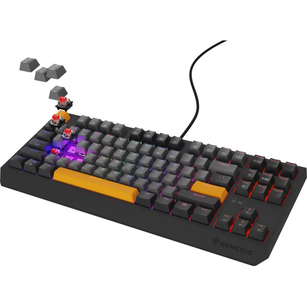 KLAWIATURA DLA GRACZY GENESIS THOR 230 TKL ANCHOR GRAY NEGATIVE US RGB MECHANICZNA OUTEMU RED