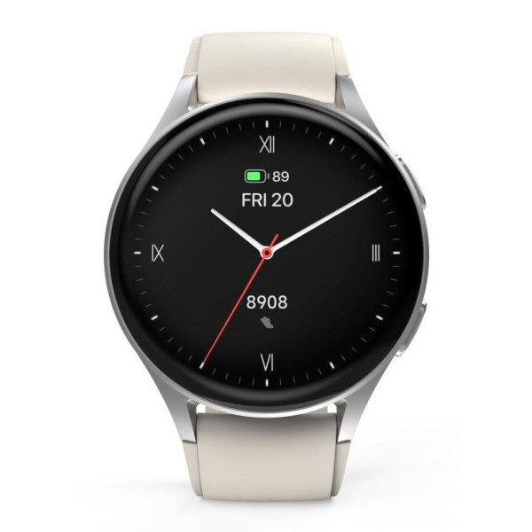 Hama Smartwatch 8900, GPS, AMOLED 1.3, srebrna koperta, beżowy pasek silikonowy