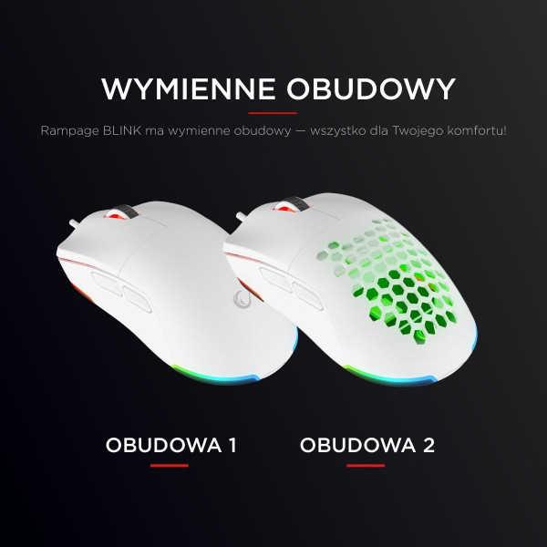 Rampage BLINK myszka gamingowa przewodowa USB, 12800 DPI, RGB, sensor optyczny, biała