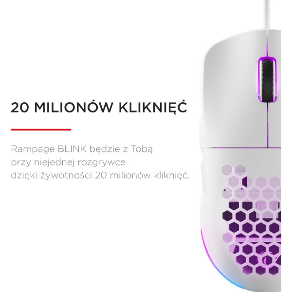 Rampage BLINK myszka gamingowa przewodowa USB, 12800 DPI, RGB, sensor optyczny, biała