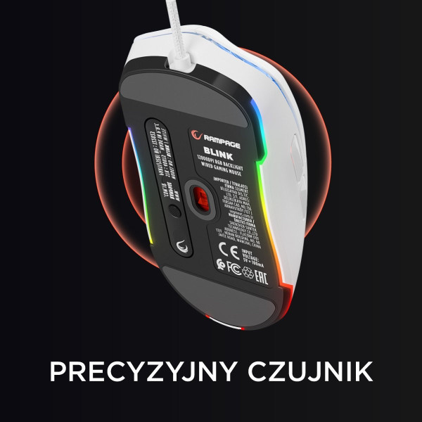 Rampage BLINK myszka gamingowa przewodowa USB, 12800 DPI, RGB, sensor optyczny, biała