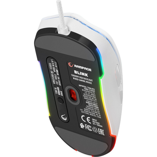 Rampage BLINK myszka gamingowa przewodowa USB, 12800 DPI, RGB, sensor optyczny, biała