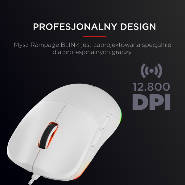 Rampage BLINK myszka gamingowa przewodowa USB, 12800 DPI, RGB, sensor optyczny, biała