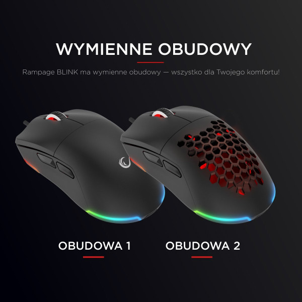 Rampage BLINK myszka gamingowa przewodowa USB, 12800 DPI, RGB, sensor optyczny, czarna