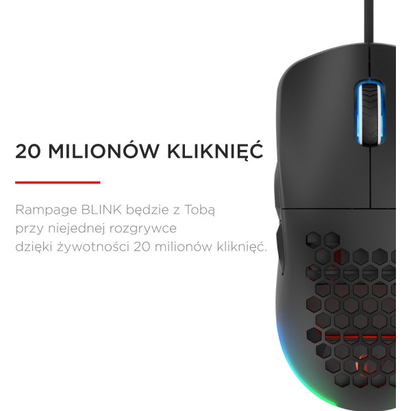 Rampage BLINK myszka gamingowa przewodowa USB, 12800 DPI, RGB, sensor optyczny, czarna