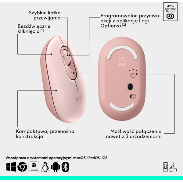 Logitech POP ICON Mouse Różowa