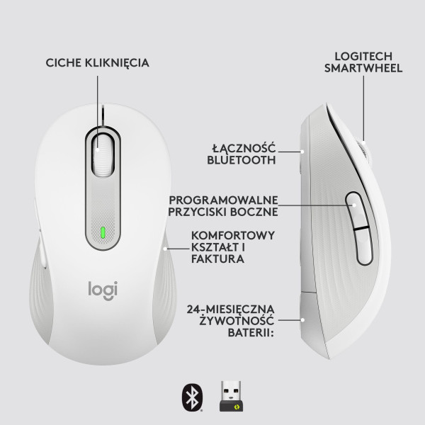 Mysz bezprzewodowa Logitech Signature M650 L biała 910-006238