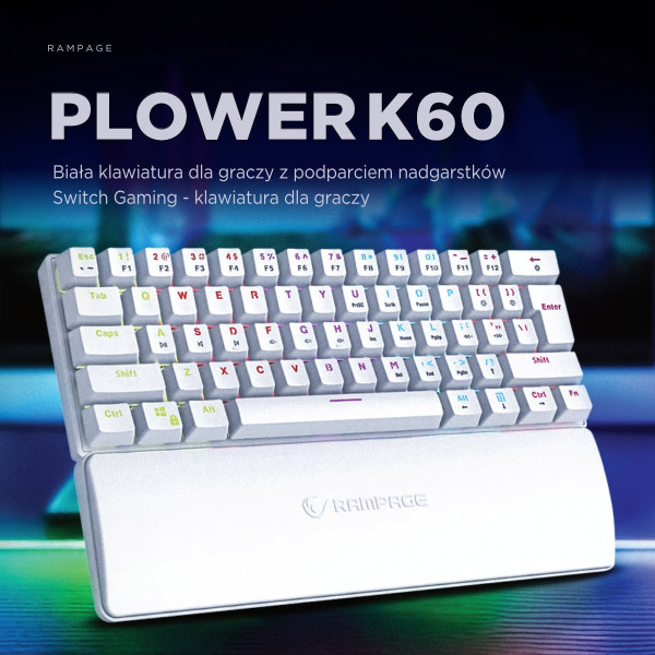 Rampage Klawiatura Mechaniczna PLOWER K60 WHITE Blue Switch biała