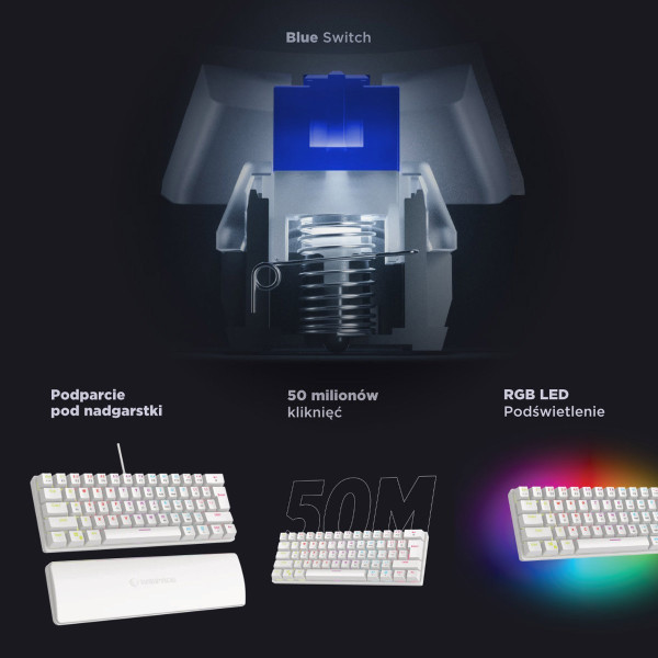 Rampage Klawiatura Mechaniczna PLOWER K60 WHITE Blue Switch biała