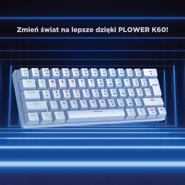 Rampage Klawiatura Mechaniczna PLOWER K60 WHITE Blue Switch biała