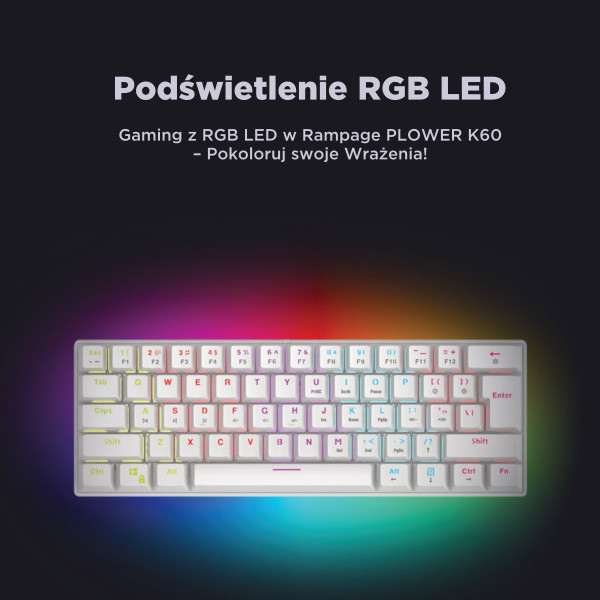 Rampage Klawiatura Mechaniczna PLOWER K60 WHITE Blue Switch biała