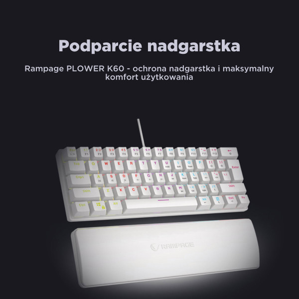 Rampage Klawiatura Mechaniczna PLOWER K60 WHITE Blue Switch biała