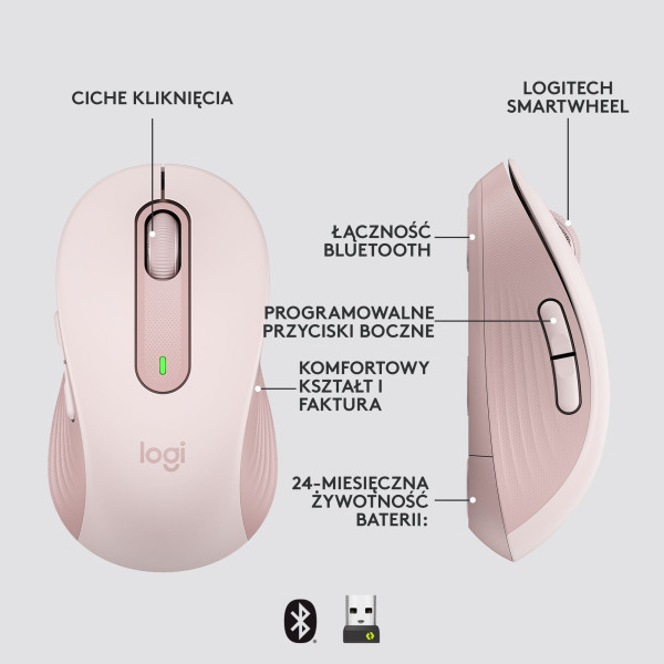 Mysz bezprzewodowa Logitech Signature M650 różowa 910-006254