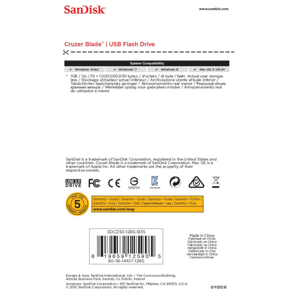 Pendrive SanDisk Cruzer Blade SDCZ50-128G-B35 (128GB; USB 2.0; kolor czarny)