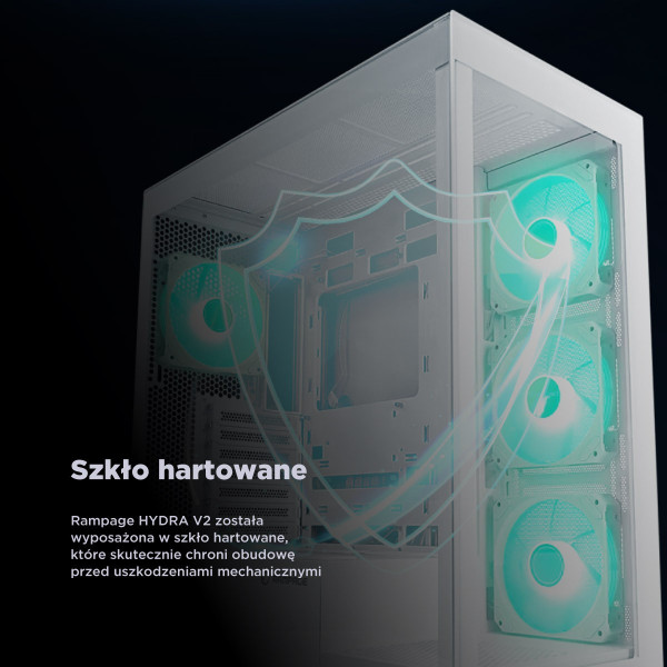 Rampage Hydra V2 Obudowa PC akwarium 4x wentylator ARGB biała